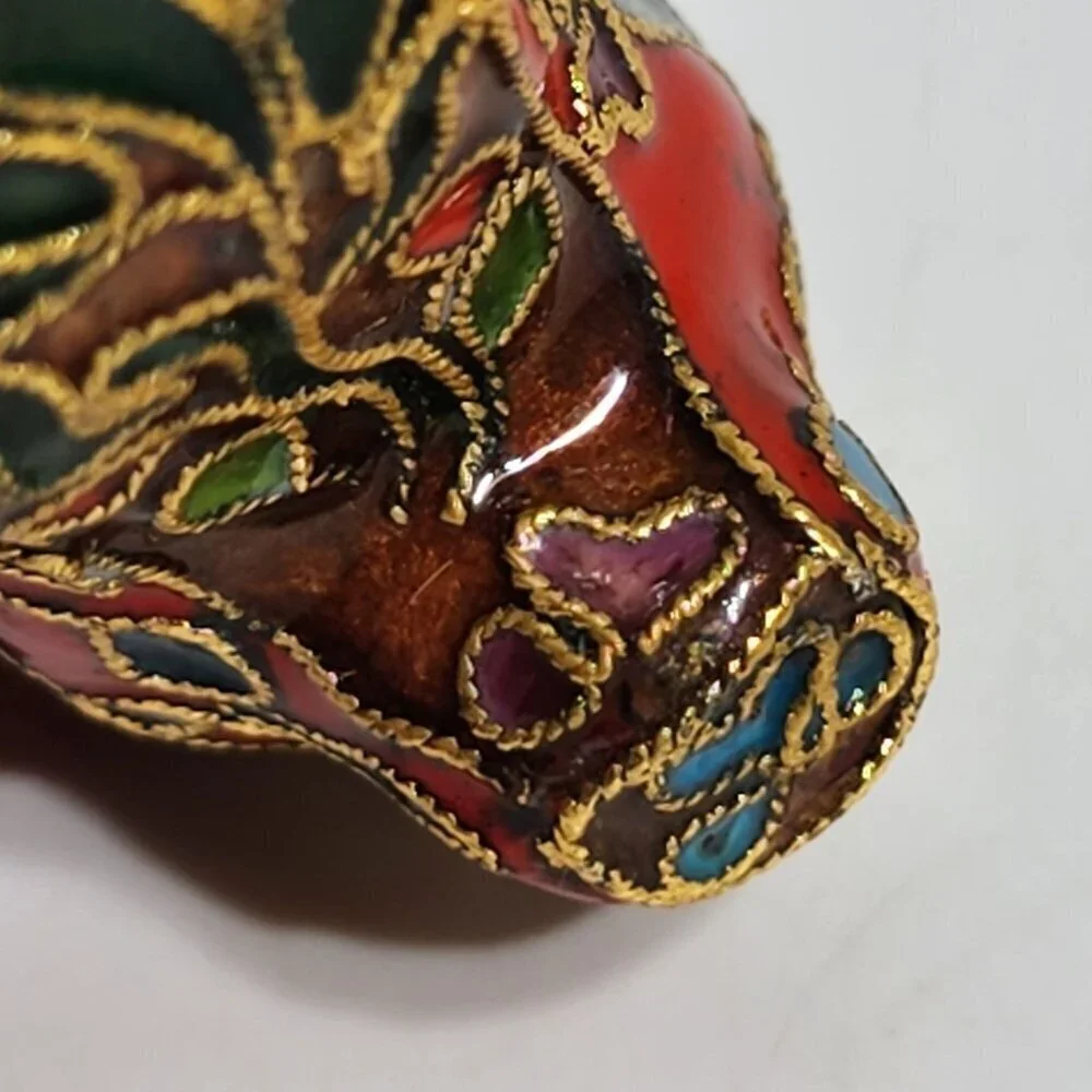Enameled Cloisonne Miniature Shoe With Floral Design & Gold Detailing